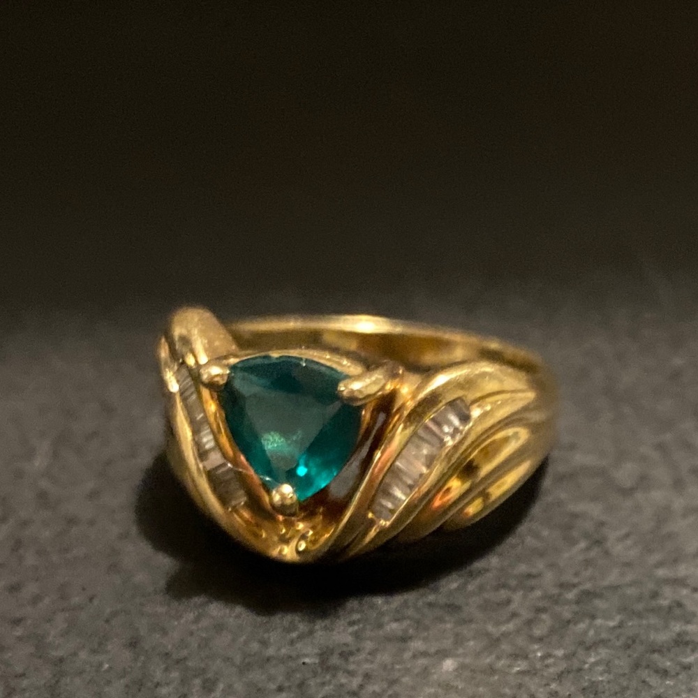 Solid Gold, Emerald and Diamond Ring. Size 6.5